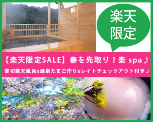 【楽天限定】楽 spa♪３つのHappy特典☆貸切風呂45分間x源泉たまごづくり体験xレイトアウト♪